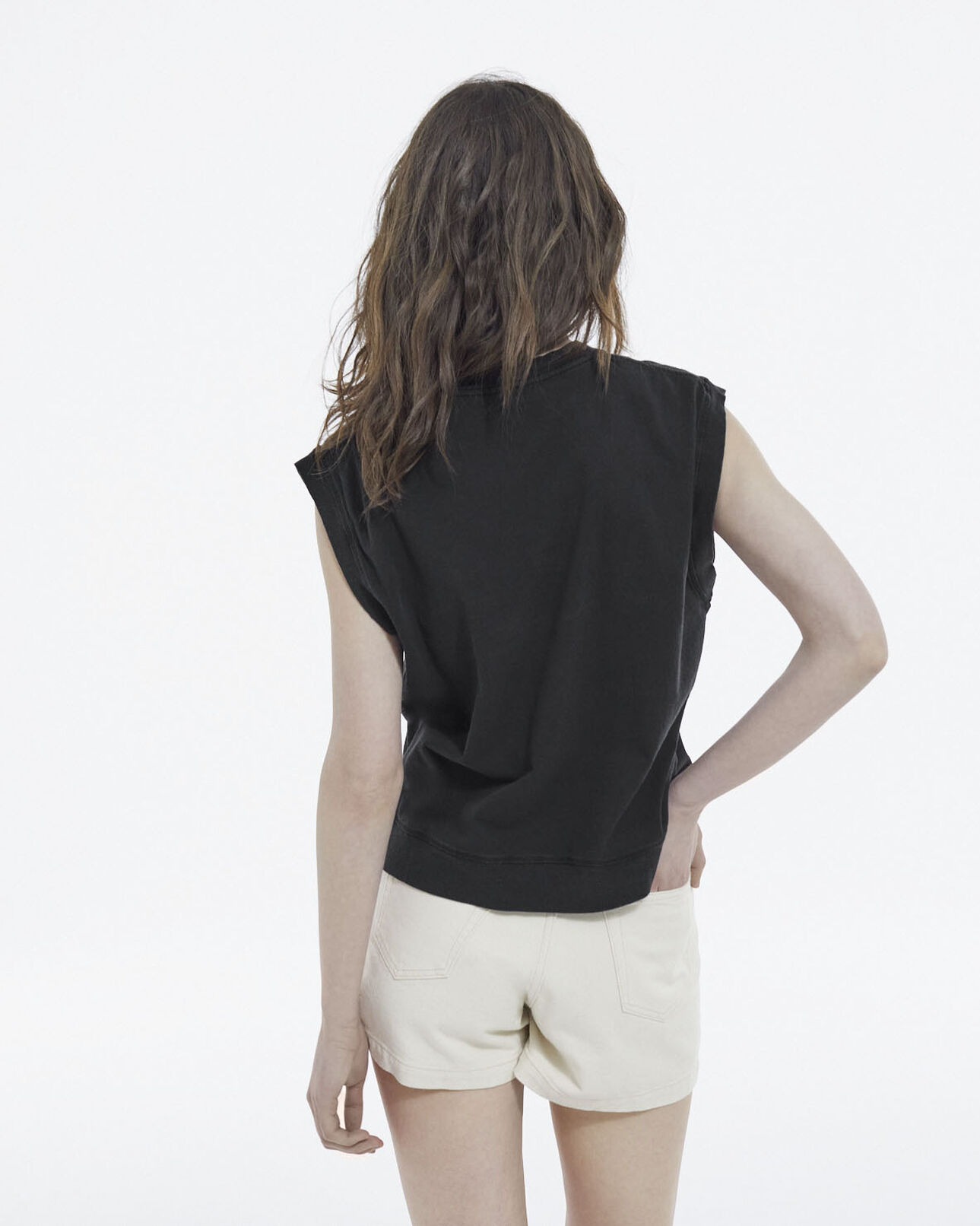 The Kooples FEMME BLACK WASHED t-shirt noir délavé coton sans manches motif