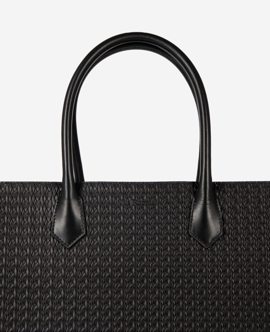 The Kooples FEMME BLACK sac cabas ming l en cuir tress&eacute; noir