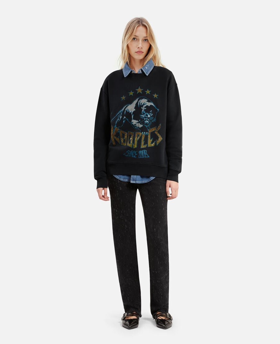 The Kooples DAMEN BLACK WASHED sweatshirt mit schwarzem siebdruck