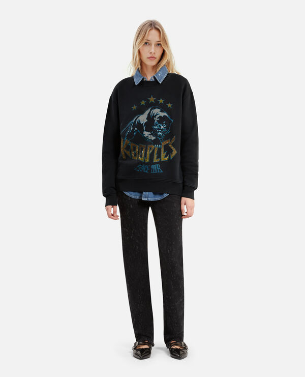 The Kooples WOMEN BLACK WASHED sweatshirt with black screen printing