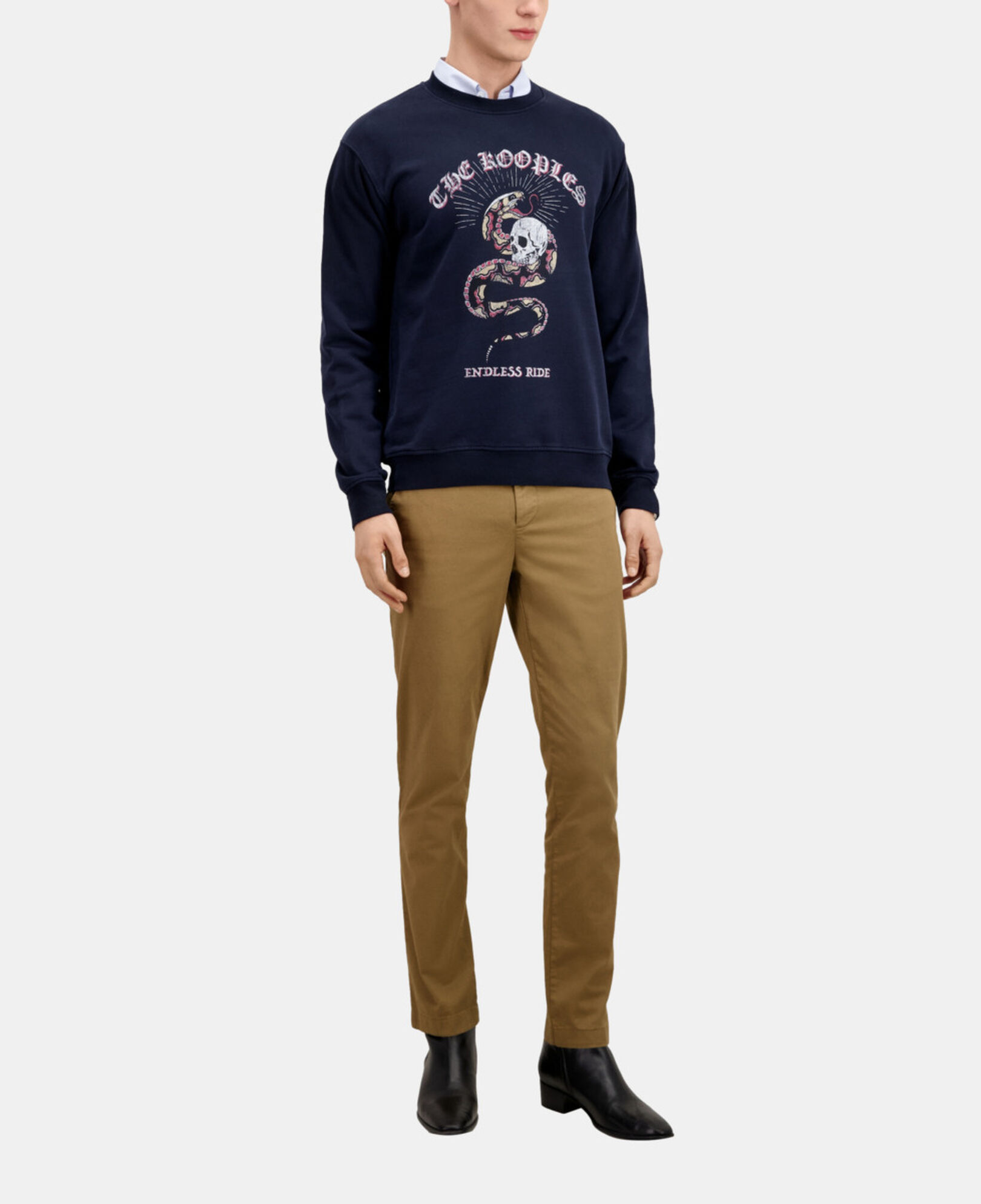 The Kooples MEN WASHED NAVY navy blue sweatshirt with sneaky snake serigraphy