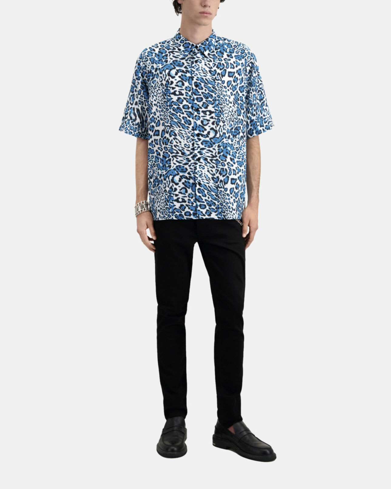 The Kooples HOMME BLUE WHITE chemise imprimée manches courtes en coton