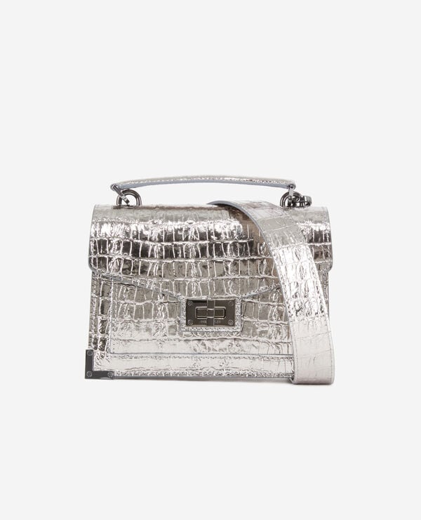 The Kooples FEMME ANTIC SILVER sac emily small effet crocodile cuir argenté