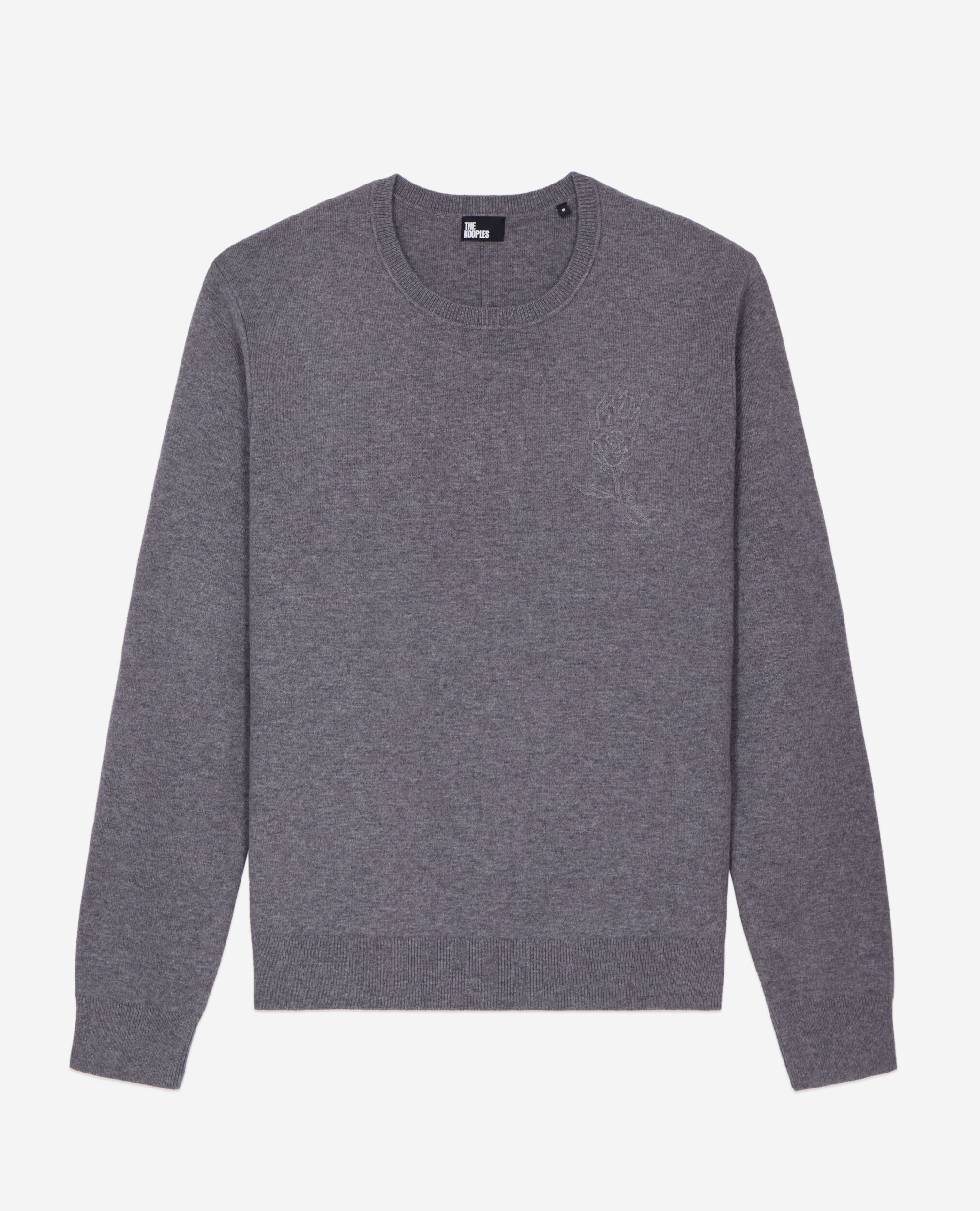 Grauer Pullover aus Wolle mit Stickereien, MELANGE GREY, hi-res image number null