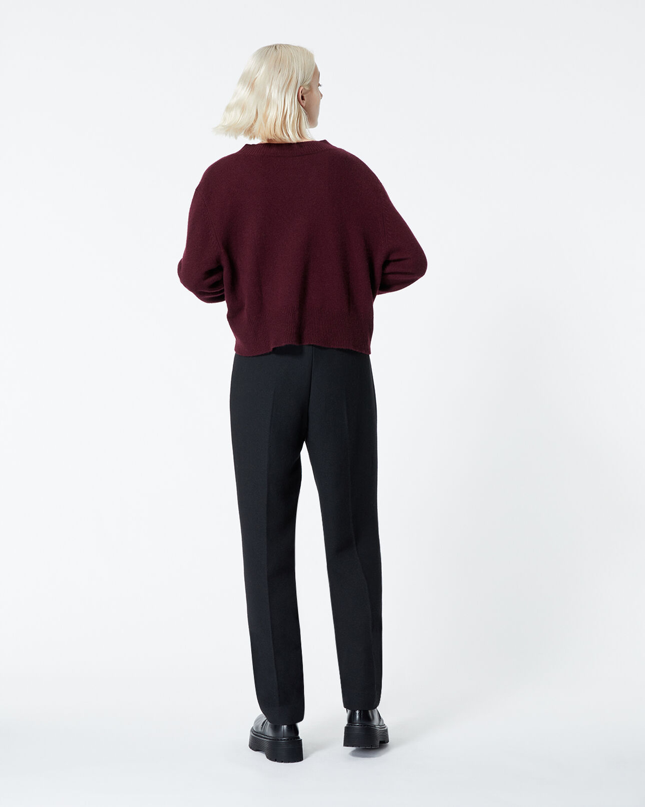 The Kooples WOMEN BORDEAUX burgundy cashmere sweater with crew neck