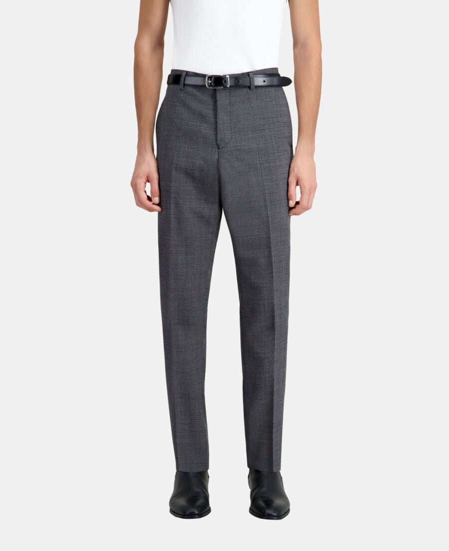 The Kooples HOMME BLACK-ECRU pantalon de costume noir en laine à micro motifs