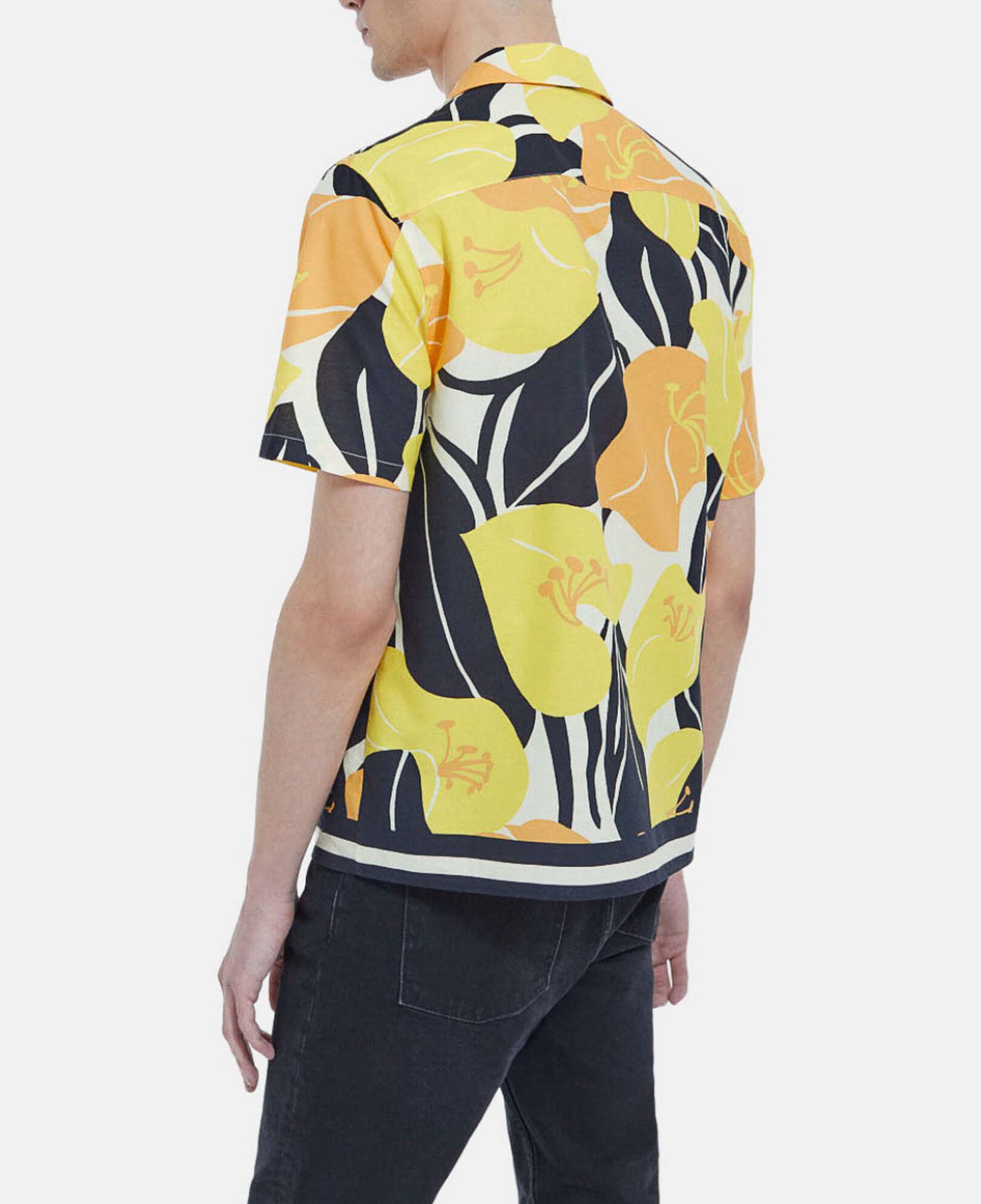 The Kooples MEN YELLOW BLACK yellow cotton shirt with hibiscus print