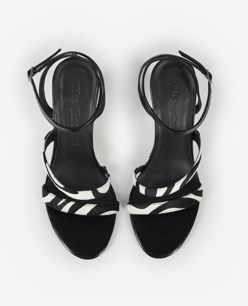 The Kooples WOMEN BLACK / WHITE zebra foal-effect wedge-heeled sandals
