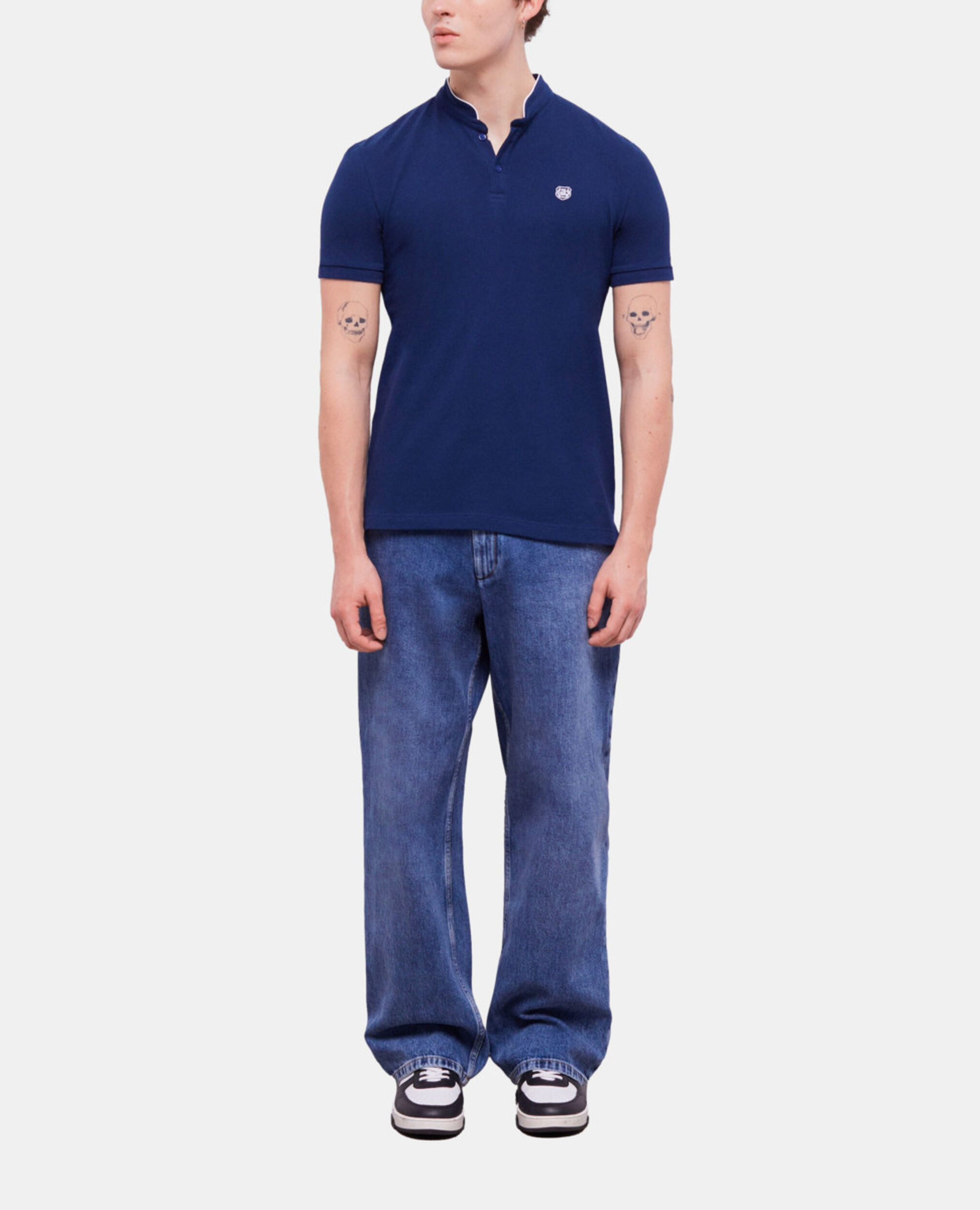 Navy blue officer collar polo shirt, NAVY, hi-res image number null