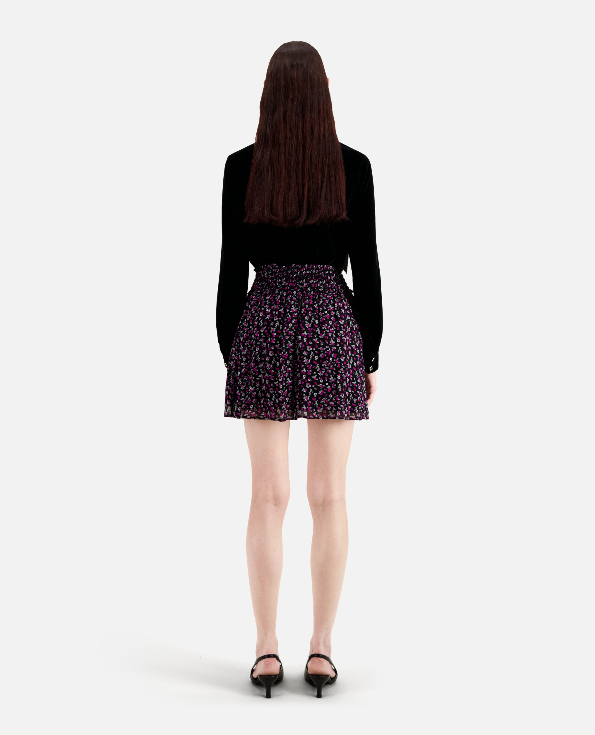 Short printed skirt with smocking, BLACK / PINK, hi-res image number null