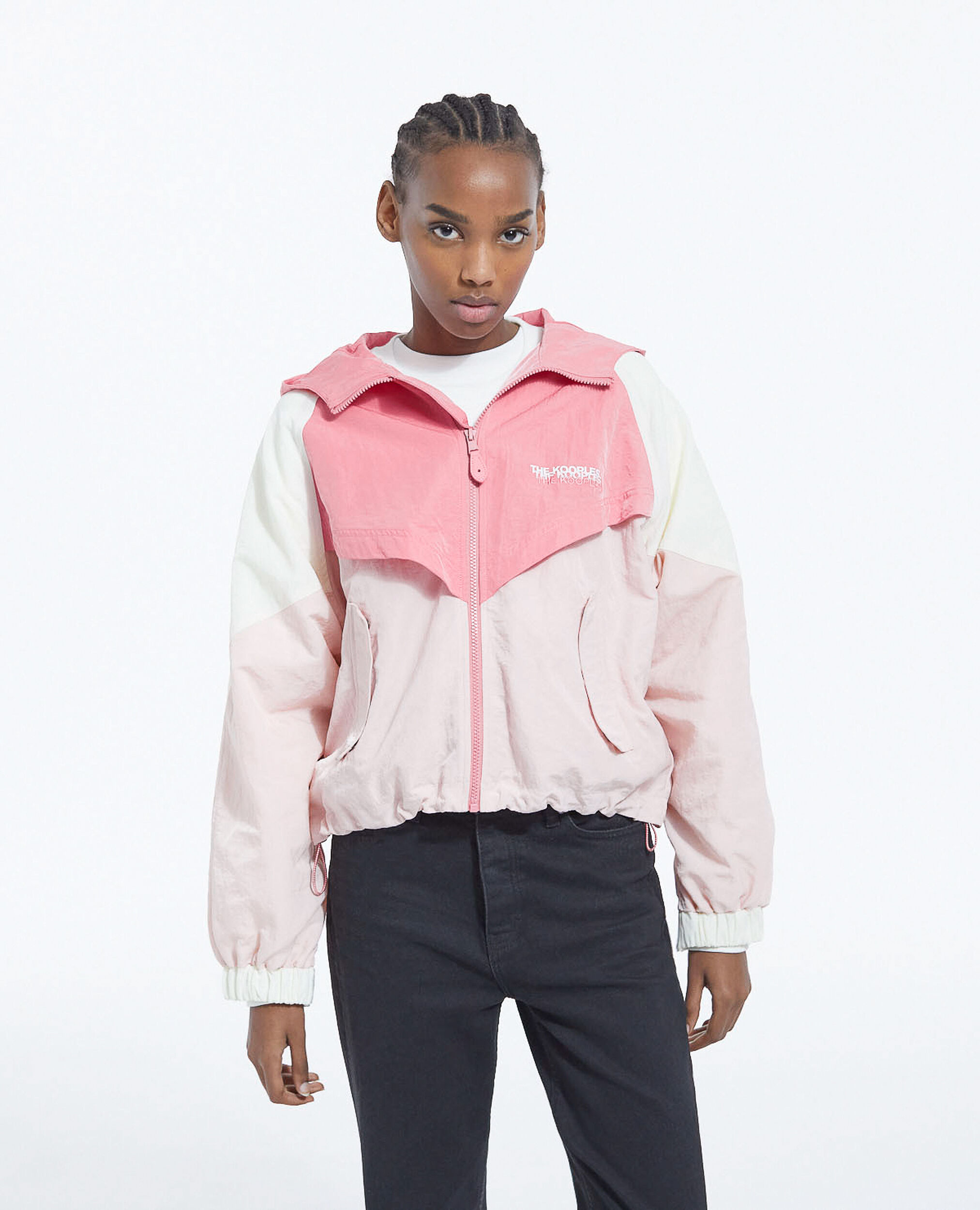 Color-block technical pink zipped jacket, PINK BEIGE, hi-res image number null
