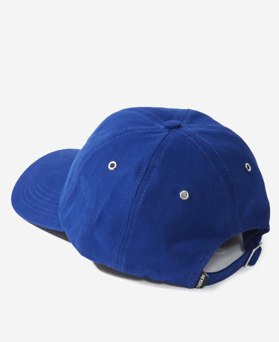 gorra azul algodón logotipo bordado blanco