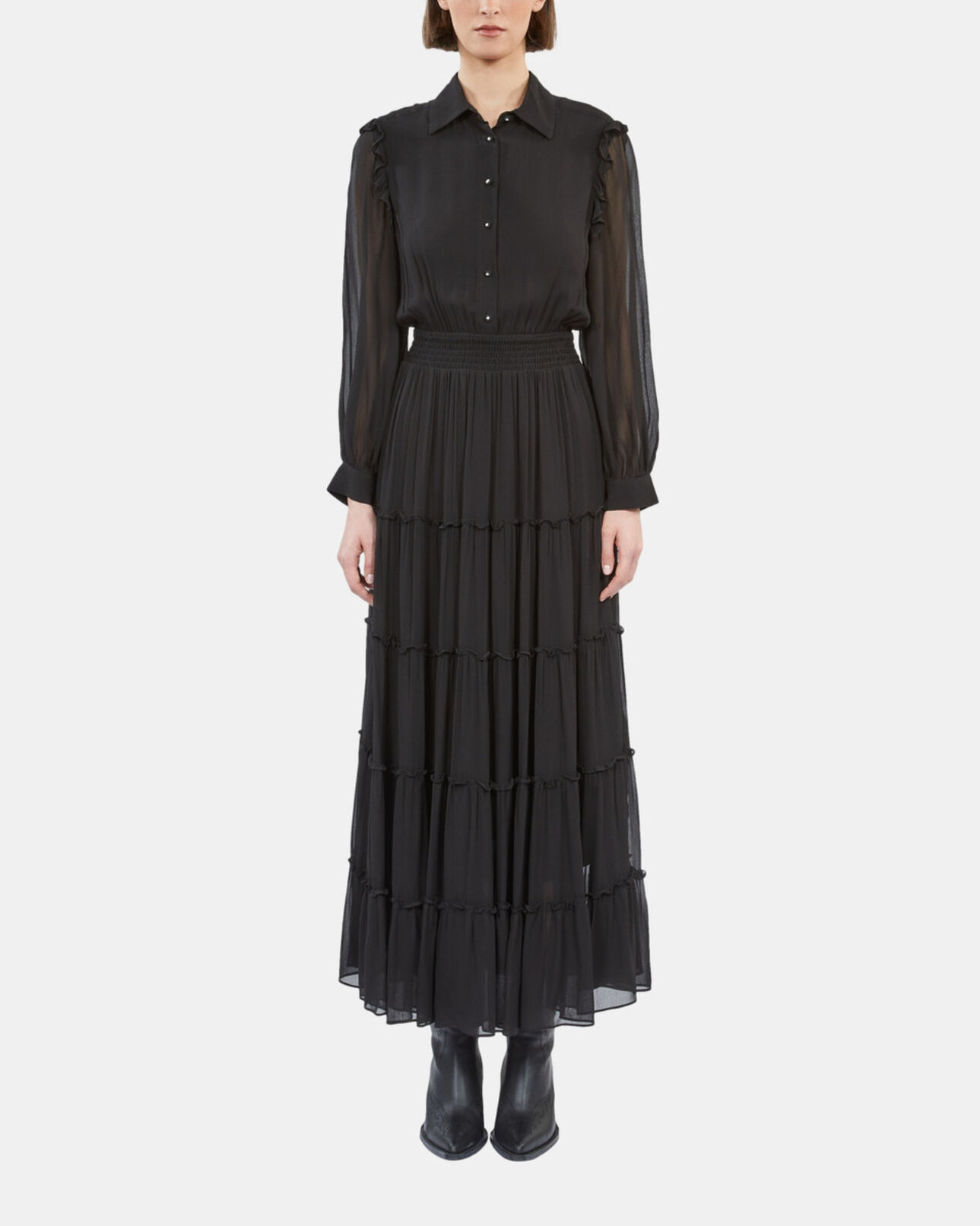 The Kooples WOMEN BLACK long black dress with ruffles