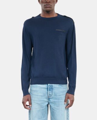 The Kooples HOMME DARK BLUE pull en laine m&eacute;rinos bleue