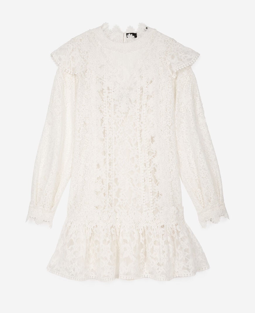 The Kooples WOMEN ECRU short dress in ecru lace