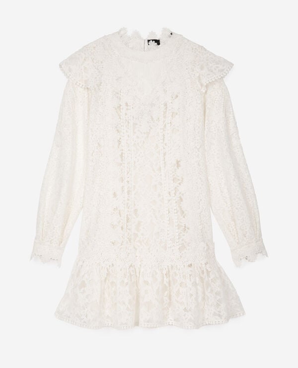 The Kooples FEMME ECRU robe courte manches longues en dentelle écrue