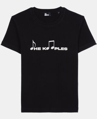 The Kooples DAMEN BLACK WASHED schwarzes t-shirt mit siebdruck