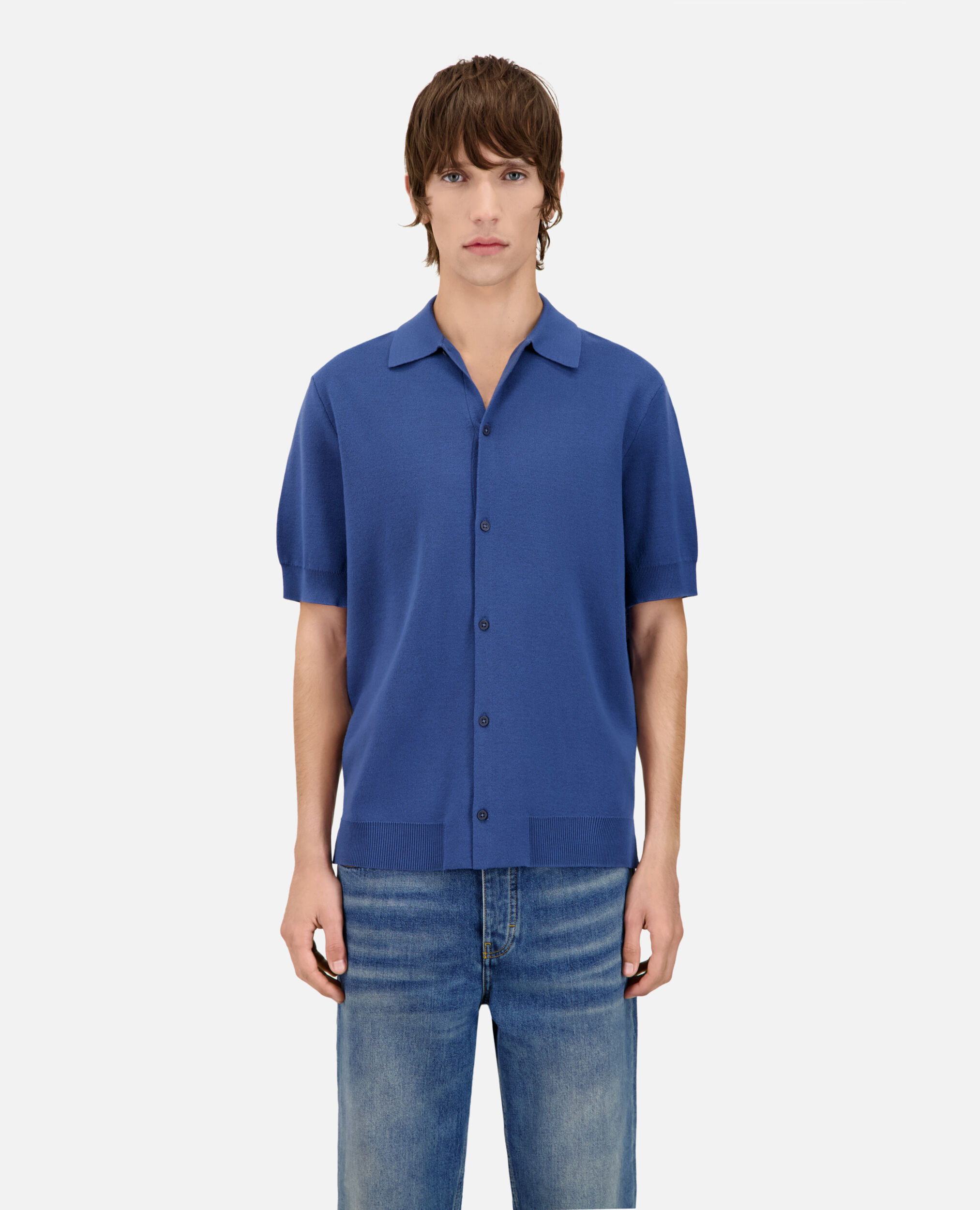 Camisa azul manga corta punto, MIDDLE NAVY, hi-res image number null
