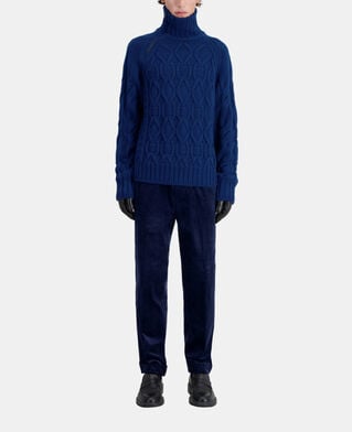 The Kooples HOMME ROYAL BLUE - DARK NAVY pull bleu en laine torsad&eacute;e avec zip