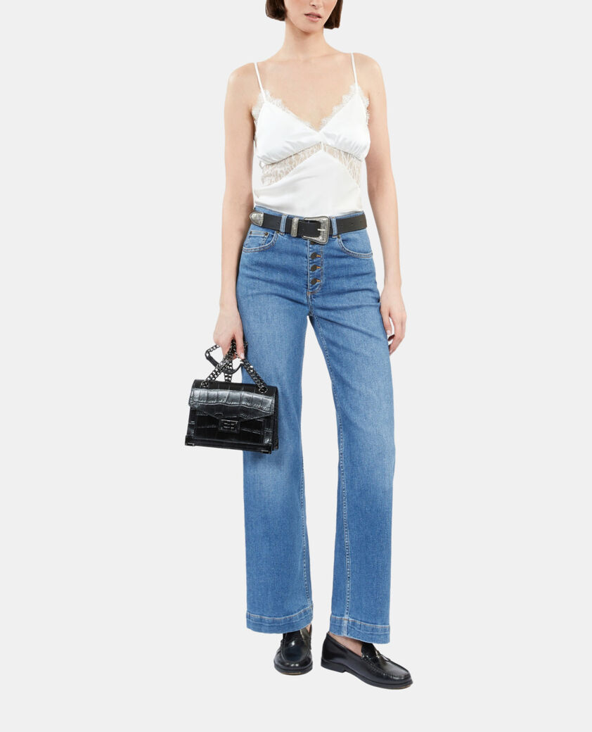 The Kooples FEMME ECRU caraco en soie avec dentelle écru