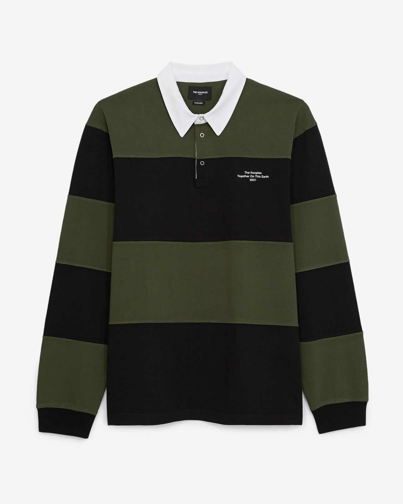 The Kooples HERREN BLACK KAKI poloshirt oversize gestreift dicke baumwolle