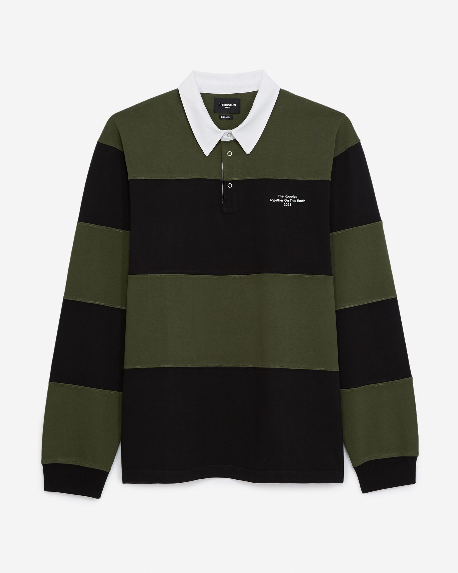Poloshirt Oversize gestreift dicke Baumwolle, BLACK KAKI, hi-res image number null