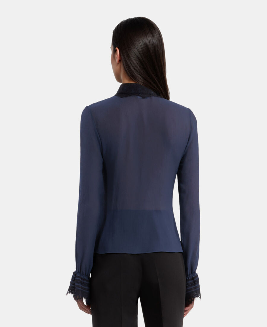 The Kooples F DARK NAVY navy blue silk shirt