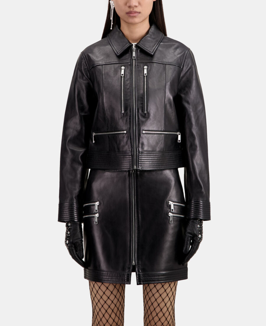 The Kooples WOMEN BLACK black leather biker jacket with zipper