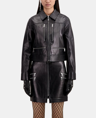 The Kooples WOMEN BLACK black leather biker jacket with zipper