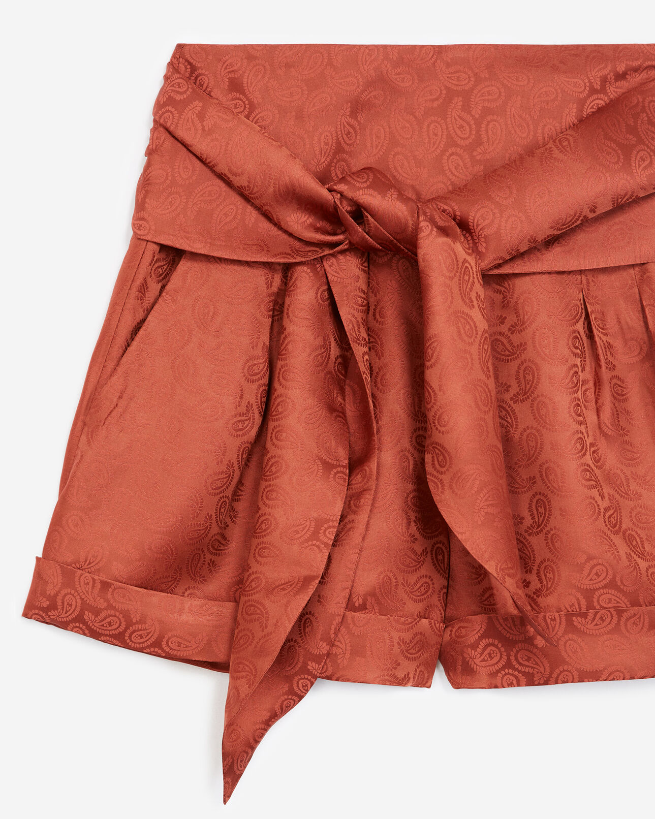 The Kooples WOMEN PINK pink jacquard satin shorts with waist tie