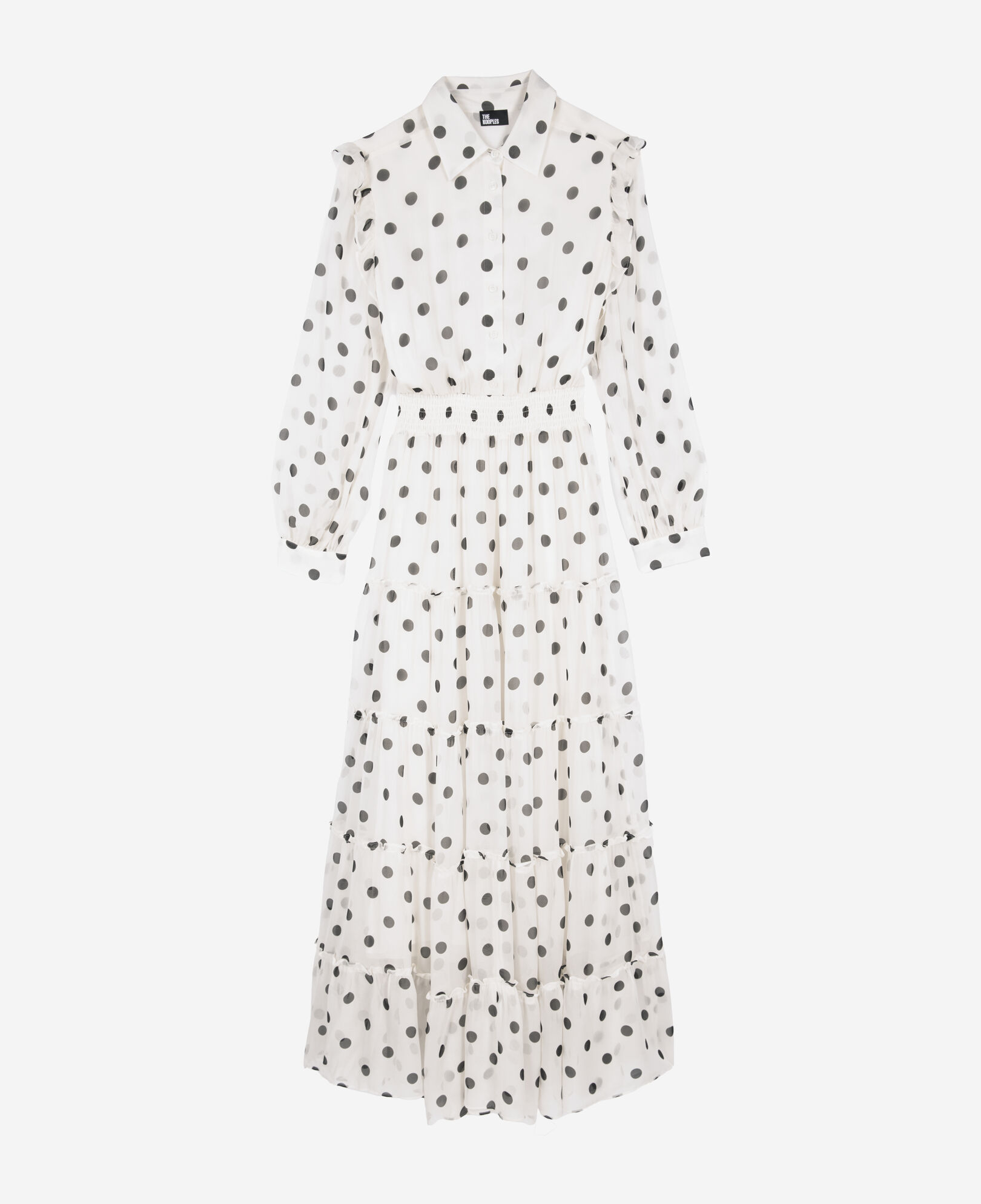 The Kooples WOMEN WHITE / BLACK long white dress with ecru polka dots