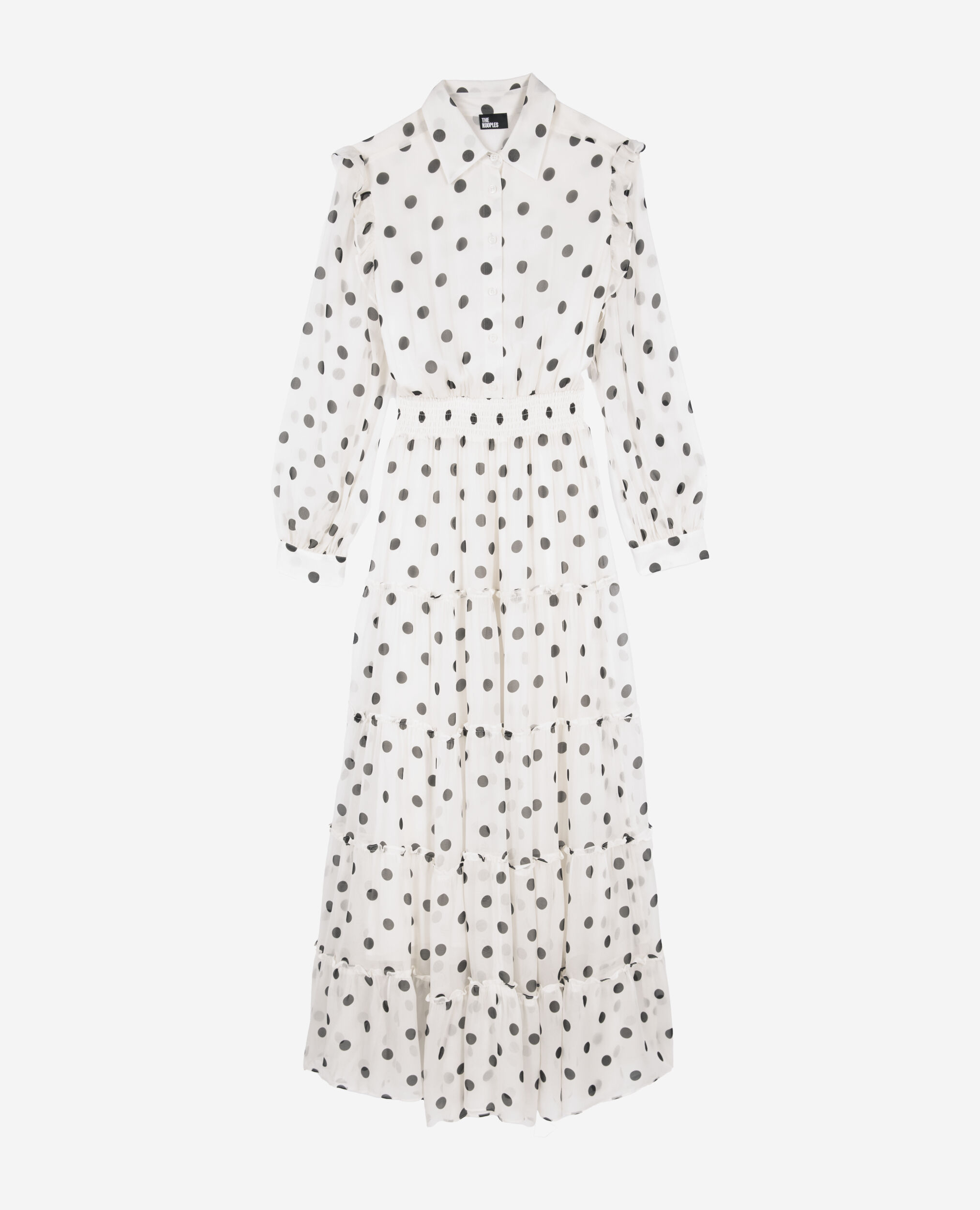 Long white dress with ecru polka dots, WHITE / BLACK, hi-res image number null
