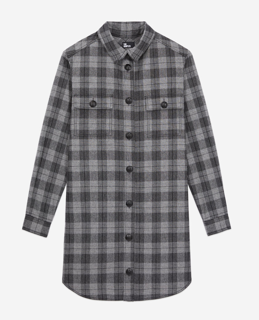 The Kooples FEMME GREY BLACK robe chemise courte à carreaux gris
