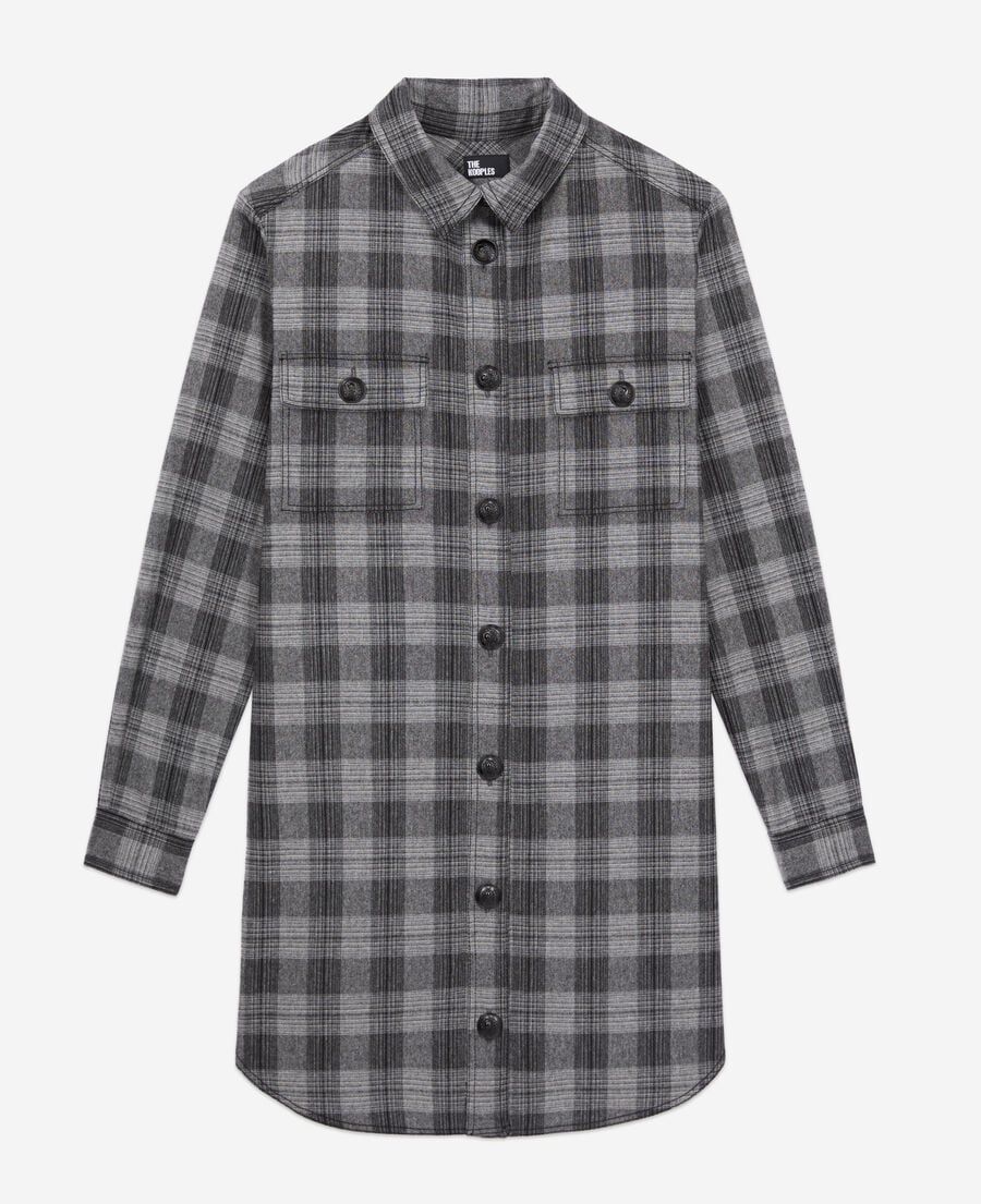The Kooples FEMME GREY BLACK robe chemise courte à carreaux gris