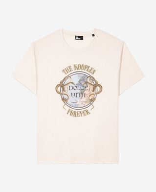 The Kooples WOMEN LIGHT BEIGE t-shirt with beige screen print