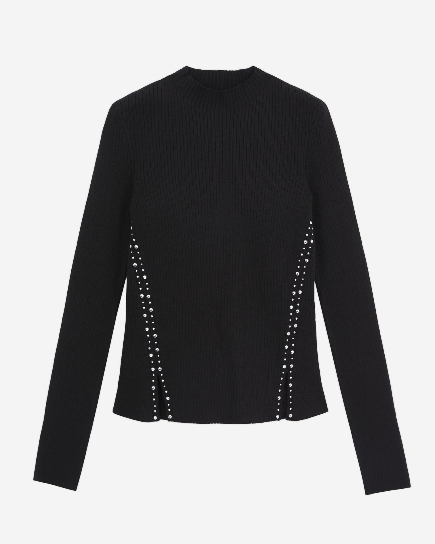 Black knit sweater with studs, BLACK, hi-res image number null