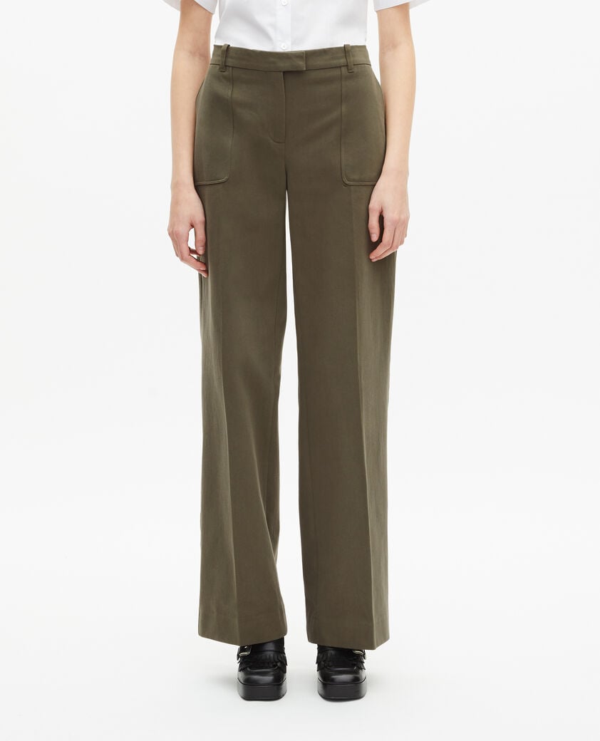 The Kooples FEMME KAKI pantalon large en coton kaki