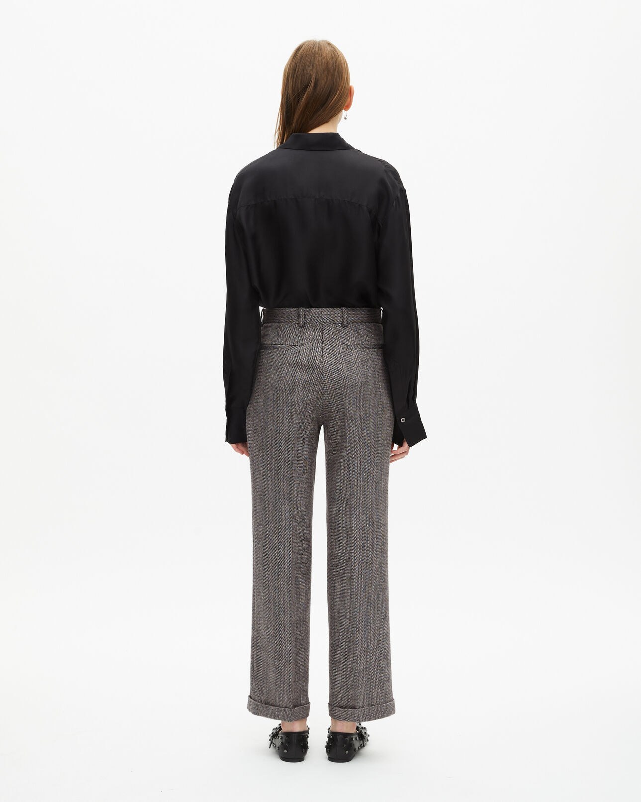 The Kooples WOMEN GREY grey wool and linen straight-leg tailored pants