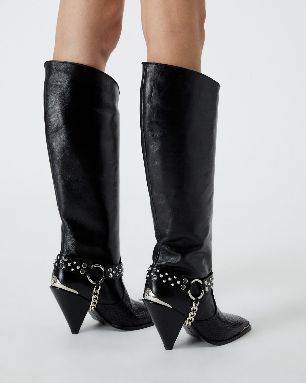 The Kooples MUJER BLACK botas negras tacón piel pedrería amovible