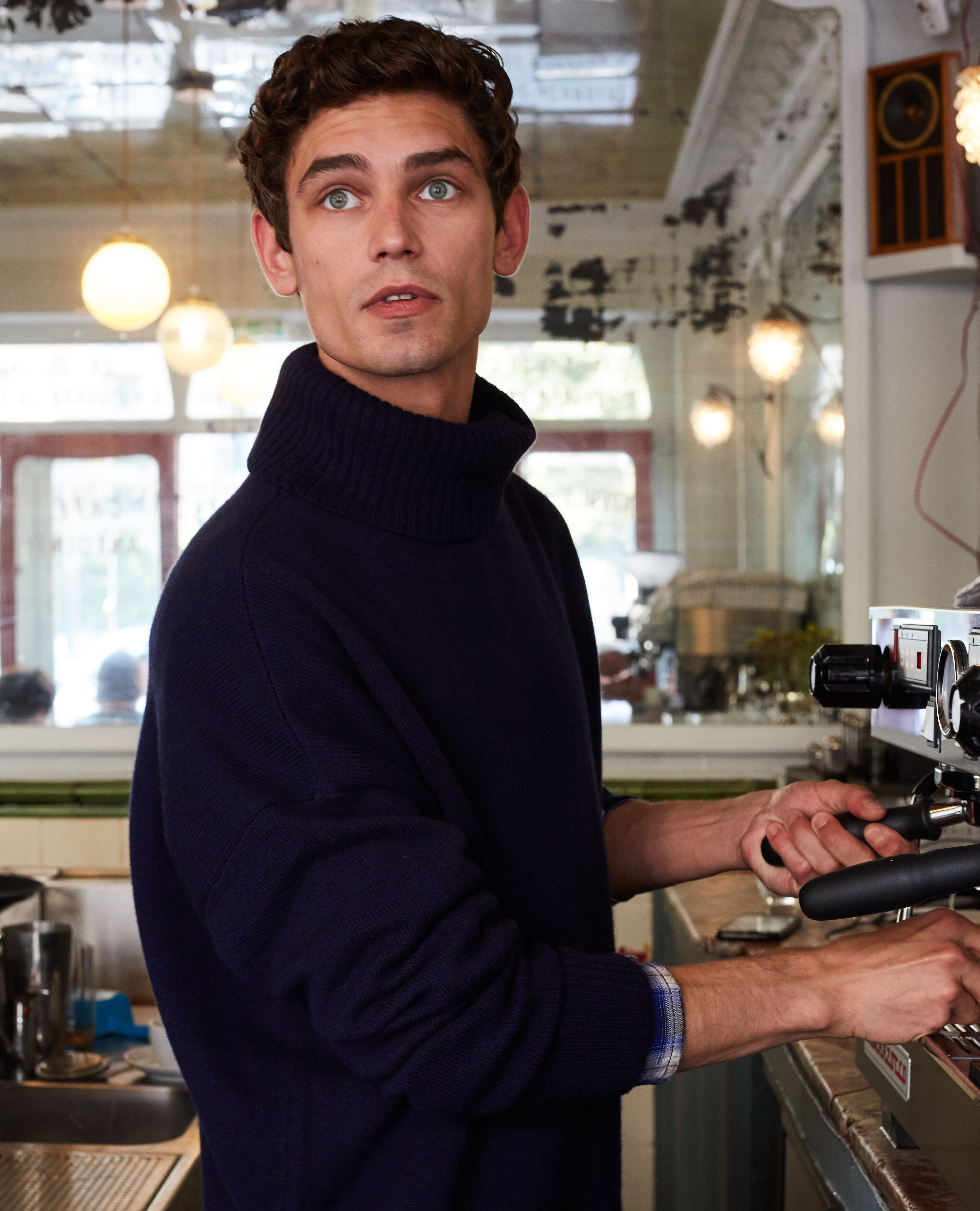 Navy wool and cashmere turtleneck sweater
