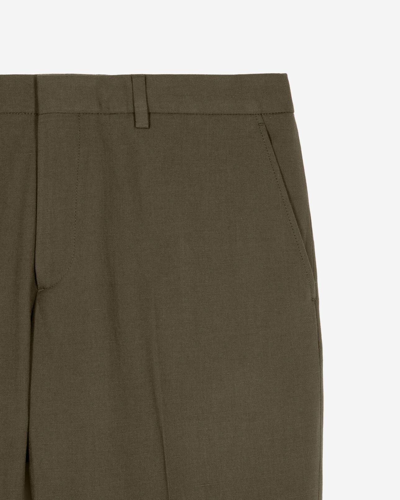 The Kooples HERREN KAKI gerade geschnittene anzughose aus khakifarbenem baumwoll-leinenstoff