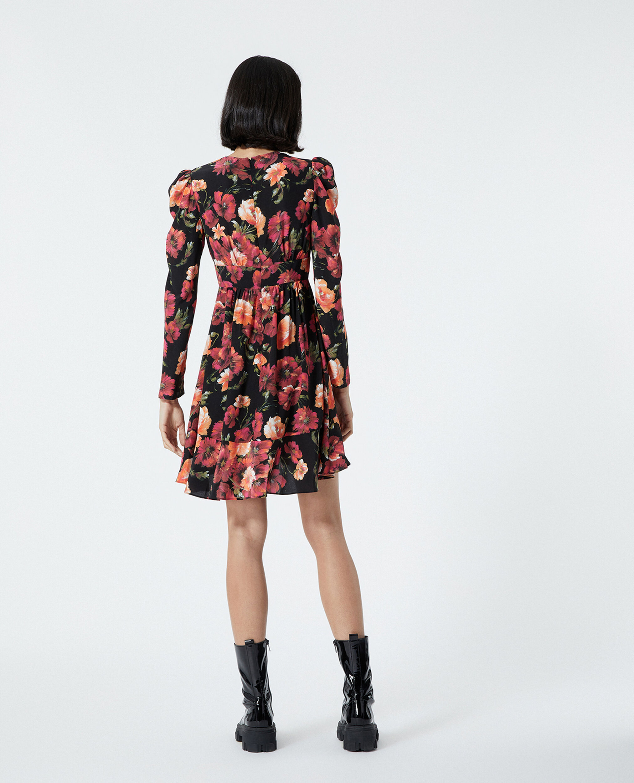 Short floral printed silk dress, MULTICOLOR, hi-res image number null