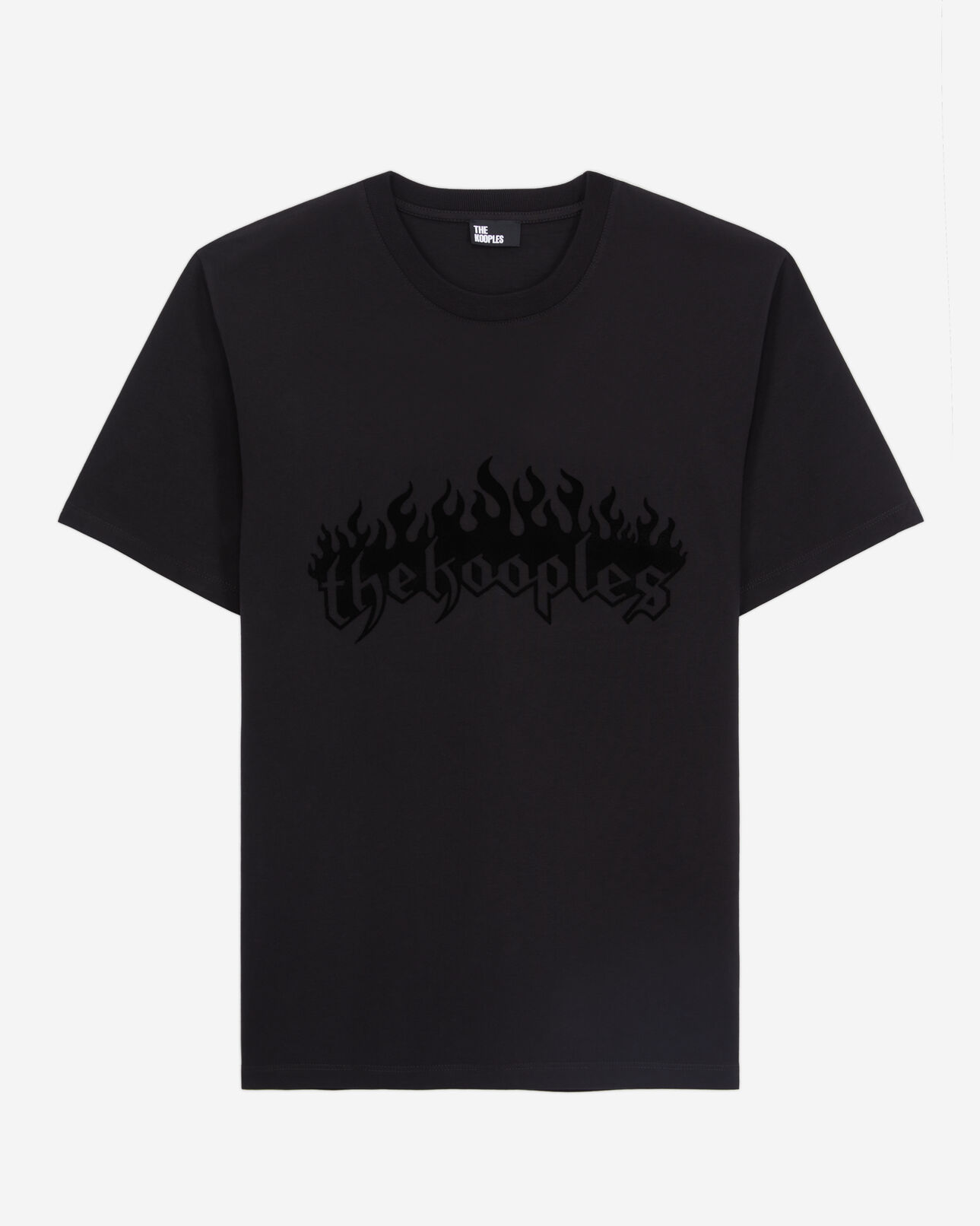 The Kooples HOMME BLACK t-shirt homme noir avec flocage kooples on fire en velours