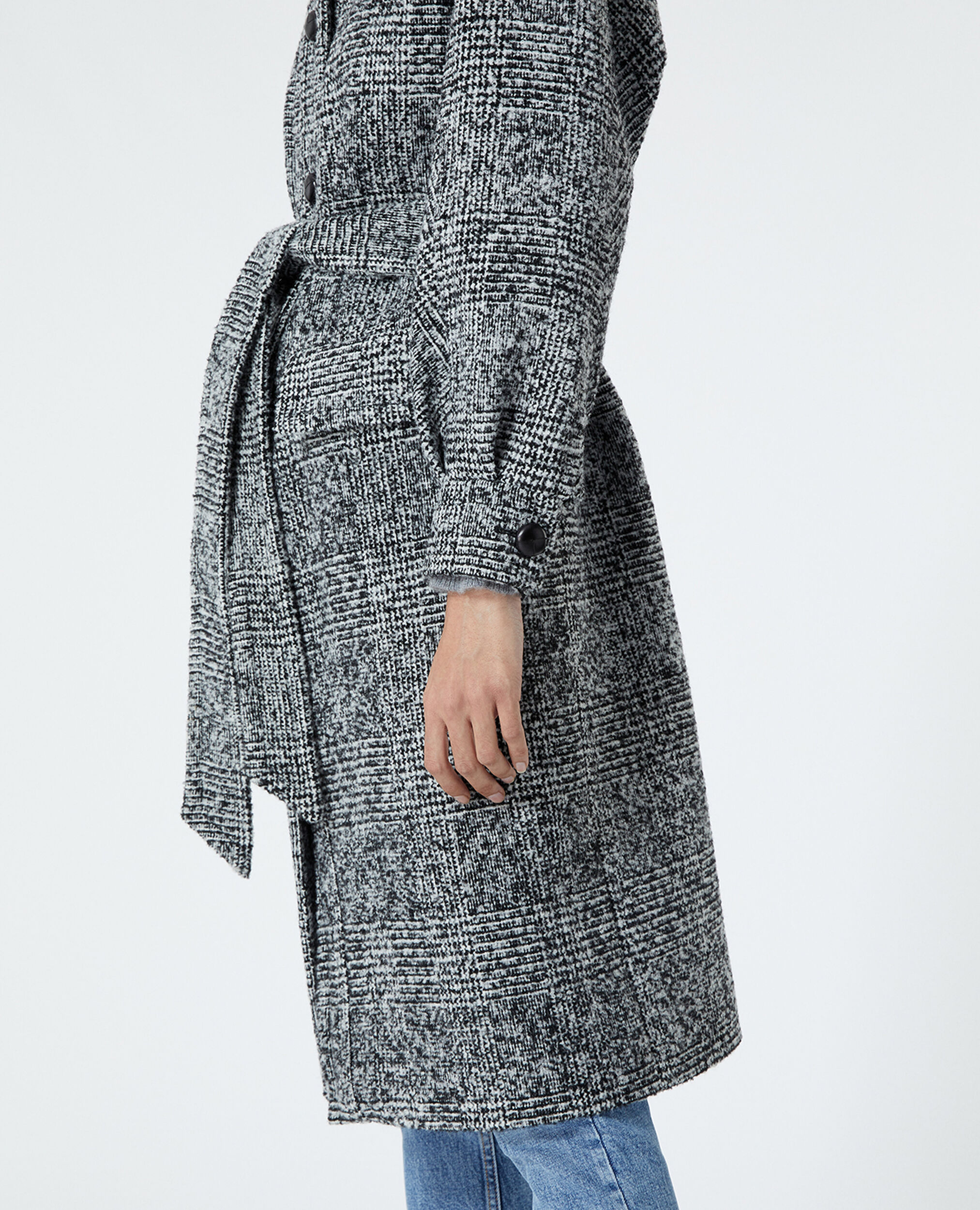 Black wool coat with high neck, BLACK-ECRU, hi-res image number null