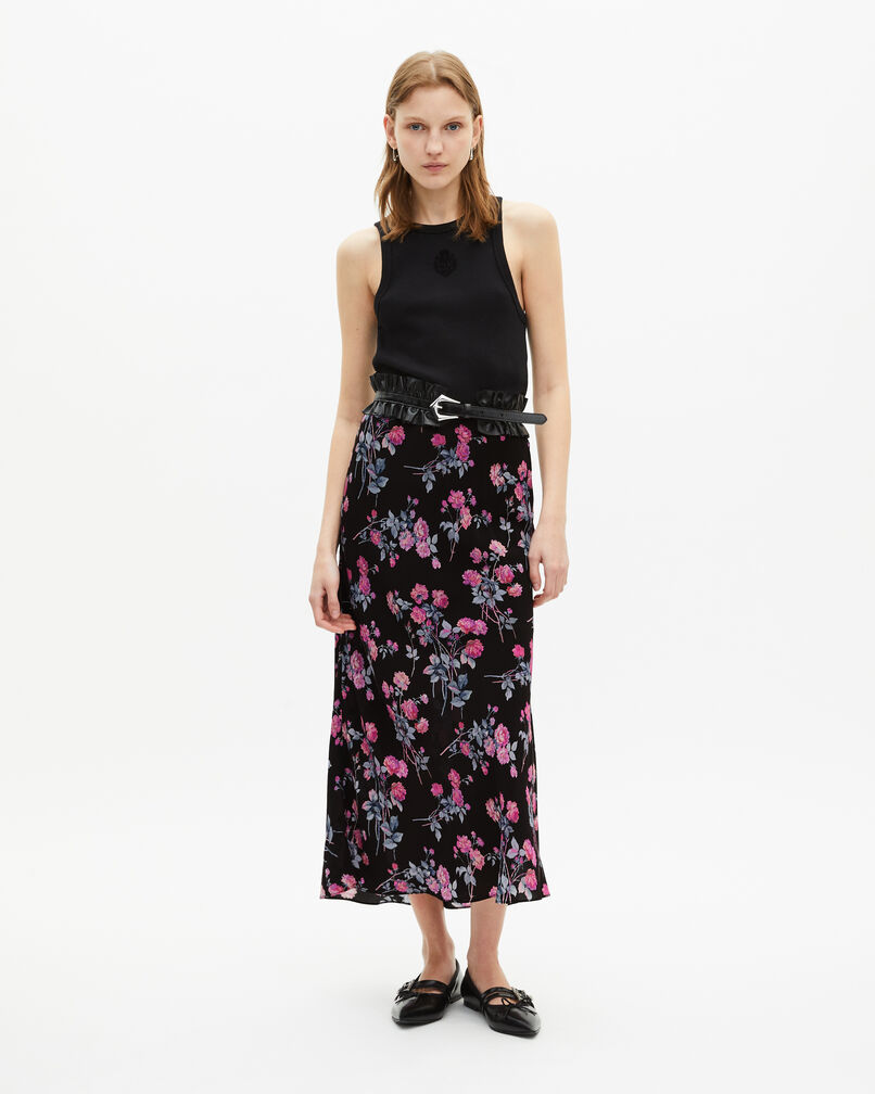 The Kooples WOMEN BLACK / PINK black floral print long skirt