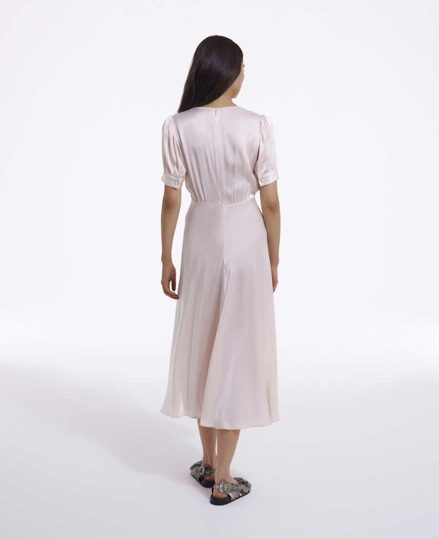 light pink long short-sleeved dress