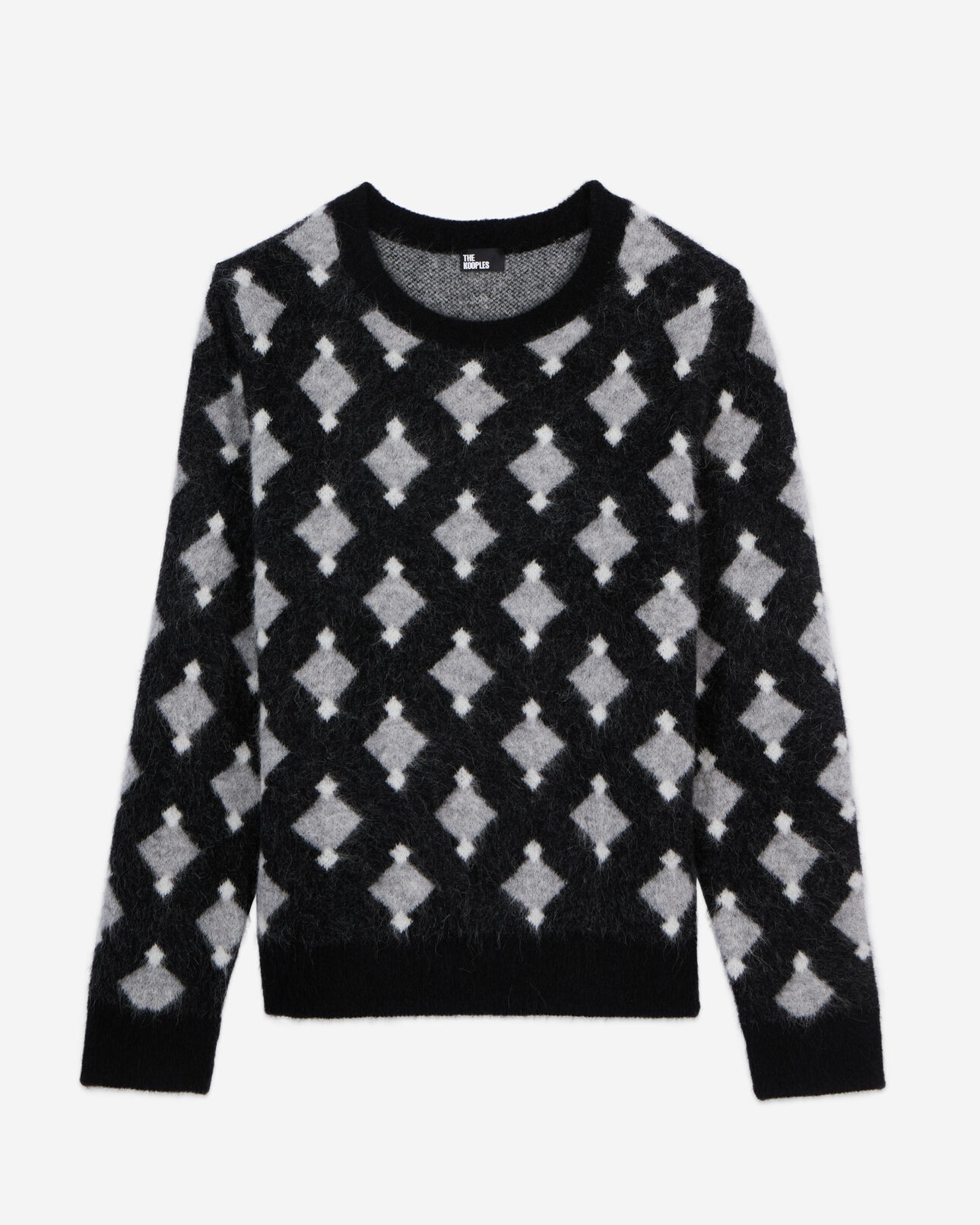 The Kooples HOMME BLACK GREY WHITE pull à losanges en laine et alpaga noir et gris