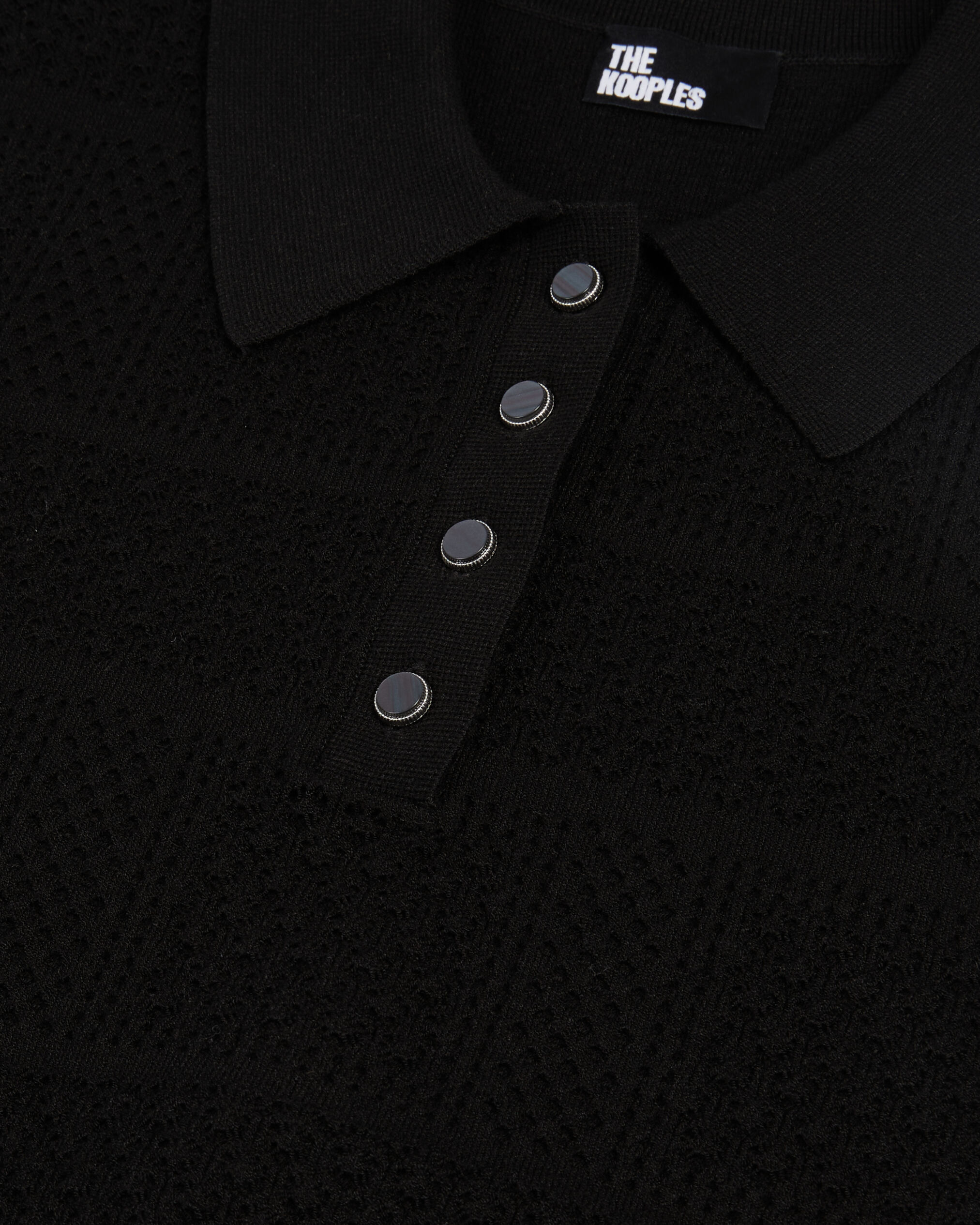 Black openwork knit polo shirt| The Kooples