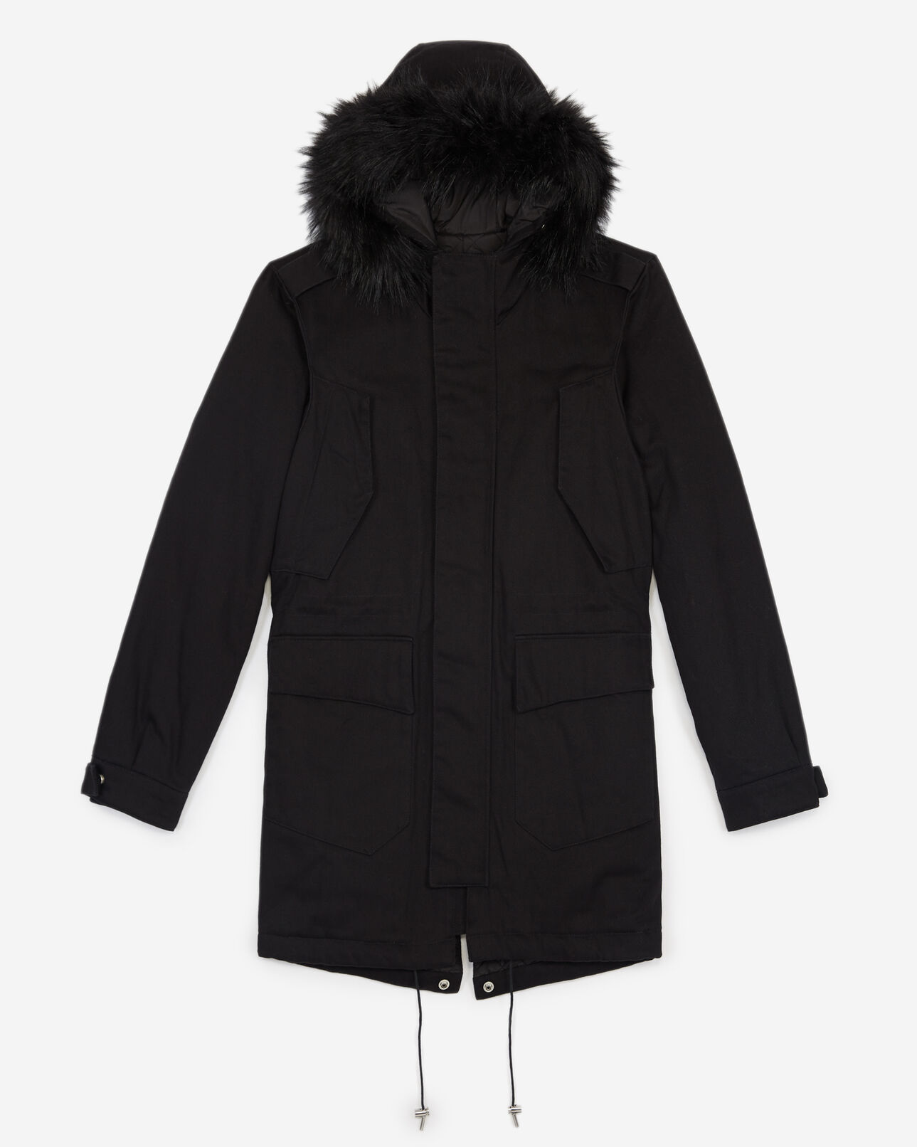 The Kooples H BLACK cotton twill parka with leather details