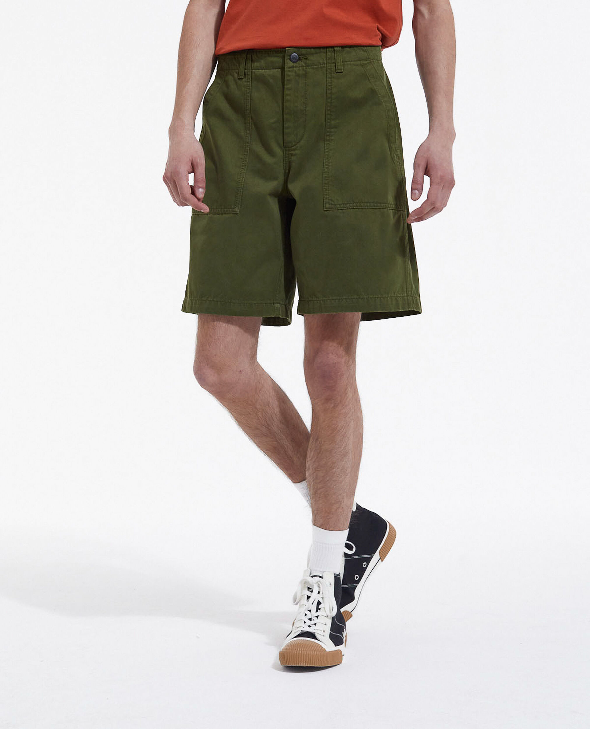Long khaki cotton shorts with four pockets, KAKI, hi-res image number null